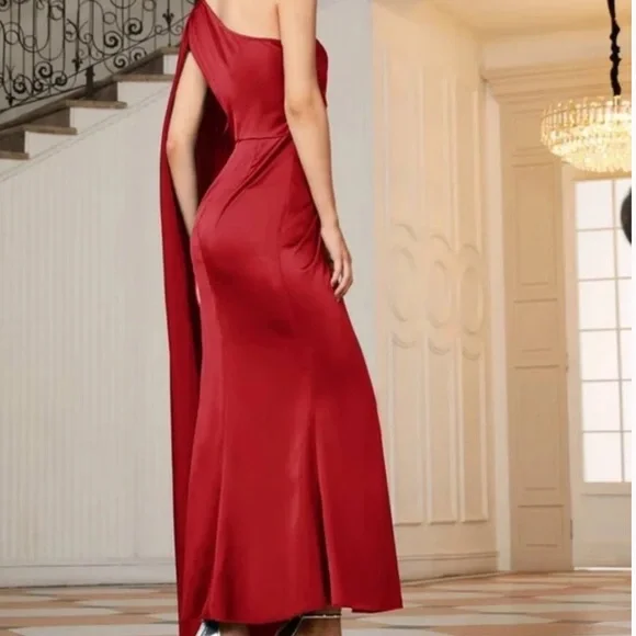 Luxe Pink One shoulder Party Formal Evening Prom Satin Wedding dre… - Picture 10 of 16